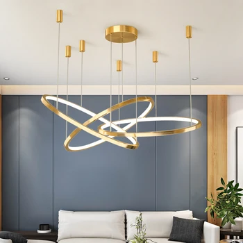 

Chandelier for Living Room Bedroom Brief Design Circle Rings Gold Stainless Steel Kitchen Hanging Lamp Projects Indoor Lighting
