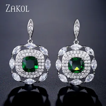 

ZAKOL Classic Square Zirconia Crystal Dangle Earrings with Tiny CZ Stone Luxury Bridal Wedding Earrings for Women FSEP2299