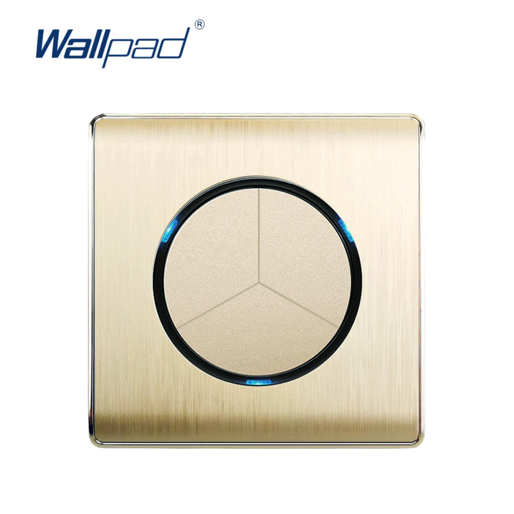 Wallpad 3 Gang 2 Way Random Click Wall Light Switch With LED Indicator Gold PC Brushed Panel For Home | Обустройство дома