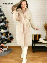 

Winter Women High Quality Faux Rabbit Fur Coat Luxury Long Fur Coat Loose Lapel OverCoat Thick Warm Plus Size Female Plush Coats