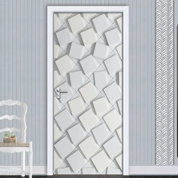 

PVC Waterproof Self-adhesive Door Sticker 3D Abstract Geometric Graphic Gray Wallpaper Living Room Door Decor Wall Sticker Decal
