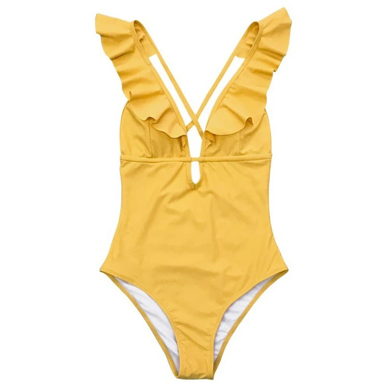 

abolin Falbala One-piece Swimsuit Women Ruffle V-neck Monokini 2020 New Girls Beach Bathing Suit Swimwear