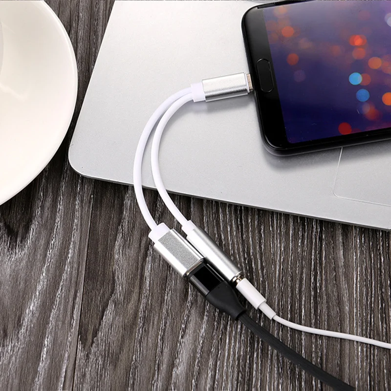 2 в 1 USB-C до 3,5 мм аудио адаптер Тип C Зарядный Кабель-адаптер конвертер для сотового телефона VH99