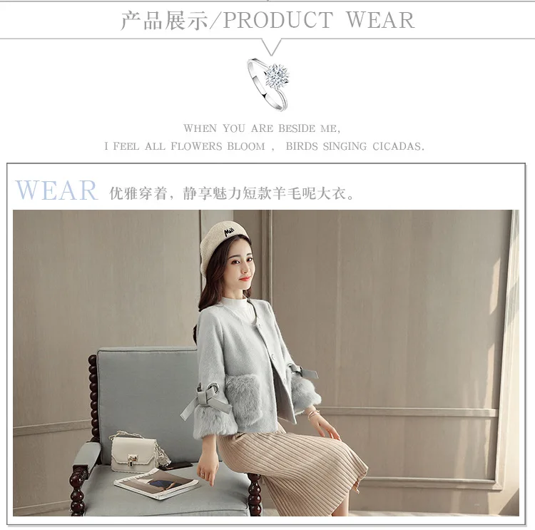 Осеннее и зимнее меховое изящное шерстяное маленькое пальто весна Женская стиль корейский стиль короткое весеннее и осеннее шерстяное Clo