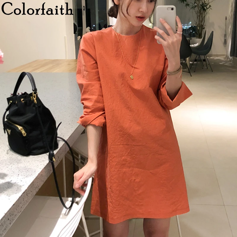 Colorfaith новинка 2020 весна лето женское платье минималистичное с круглым вырезом