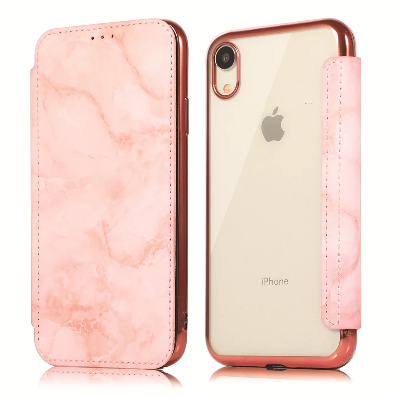 

Leather case for iPhone 7 8 XR XS Max Case with plated marbled TPU soft cover Anti-fall waterproof Case for iPhone 6 6s Plus