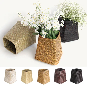 

New 1pc Seagrass Flower Vase Flower Pot Basket Straw Rattan Plant Storage Pot Garden Planter Home Handmade Basket Tabletop Vase