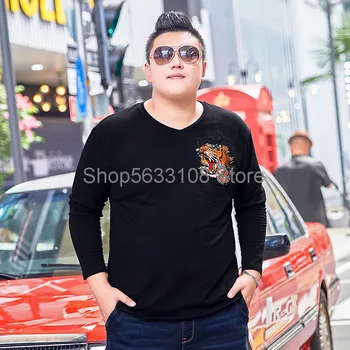 

2020 Plus Fat Plus Size V Collar T Shirt Fat Man Super Large Size Loose Tiger Embroidery T-shirt Fat Man Clothes