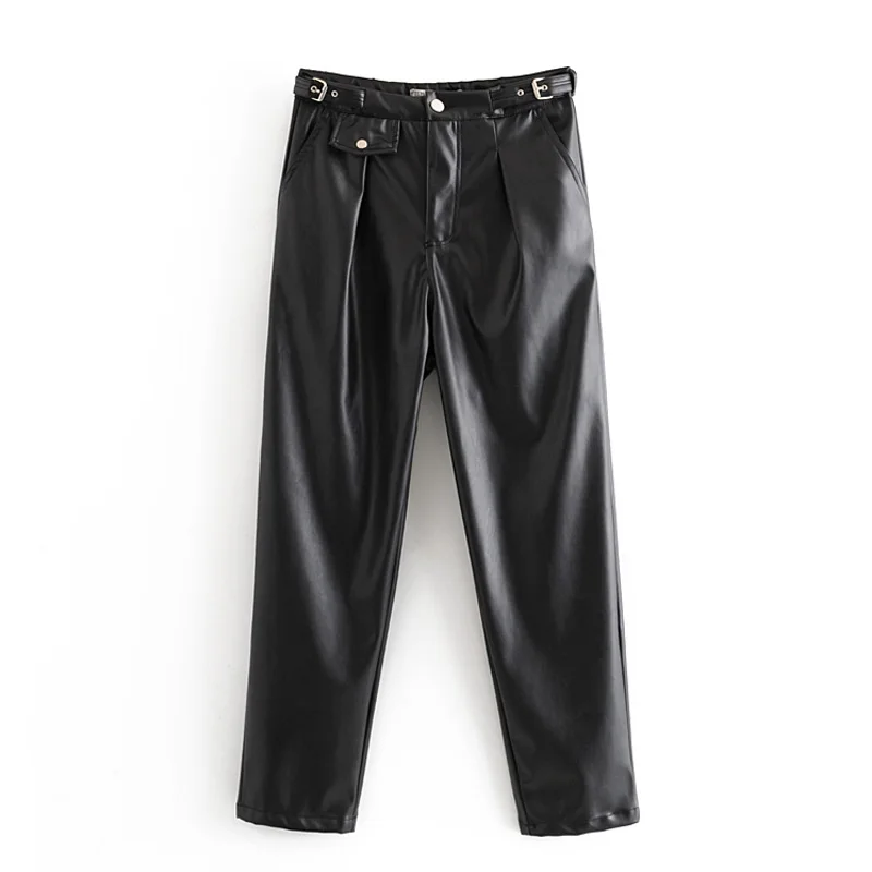 ZOEPO Safari стильные брюки с карманами, женские модные свободные брюки из искусственной кожи, женские элегантные брюки на пуговицах, женские брюки - Цвет: WFPA2934