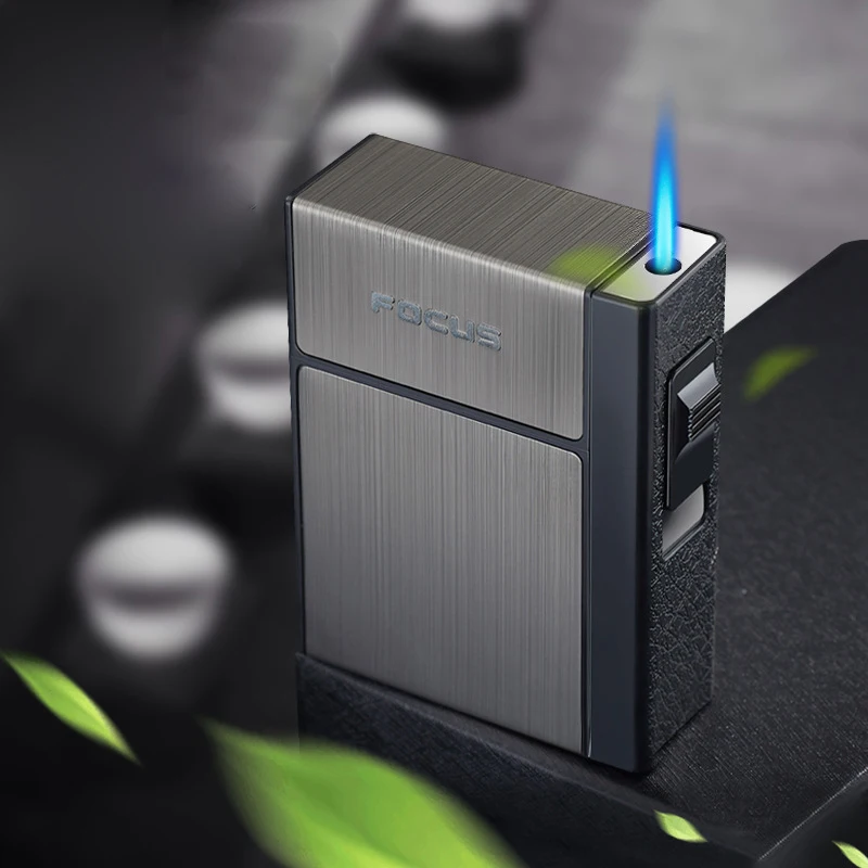 

20pcs Cigarettes Capacity Cigarette Box Automatic Metal Cigarette Case with Lighter Smoking Accessories Gadgets For Men