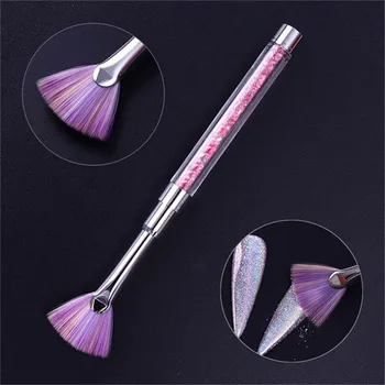 

1Pc Nail Art Brush Liner Gradient Fan Shape Purple Rhinestone Handle Dust Glitter Powder Remover Pen 3D Painting Gel Nail Brush