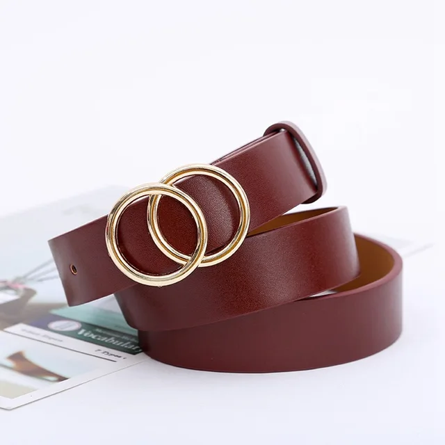 Double round buckle women's leisure belt for various occasions Double round red