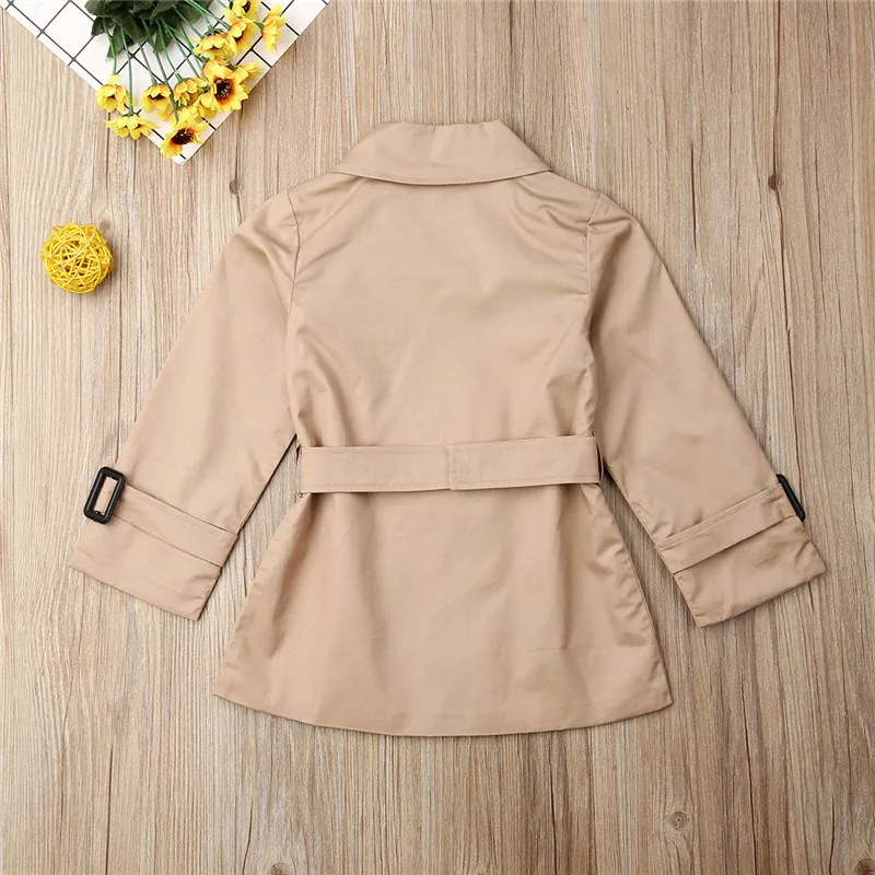 Girls Jacket Children's Double-breasted Lapel Trench Long Sleeve Coat Kids Winter Trench With Belt Casual Slim Fit Outerwear