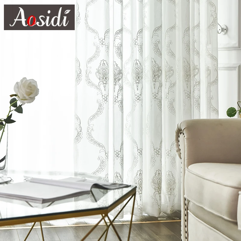 Шторы AOSIDI из белого тюля с вышивкой в Европейском стиле для гостиной занавески на