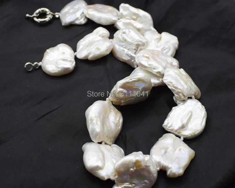 freshwater pearl reborn keshi white flat baroque 22-25mm necklace 17inch FPPJ wholesale beads nature
