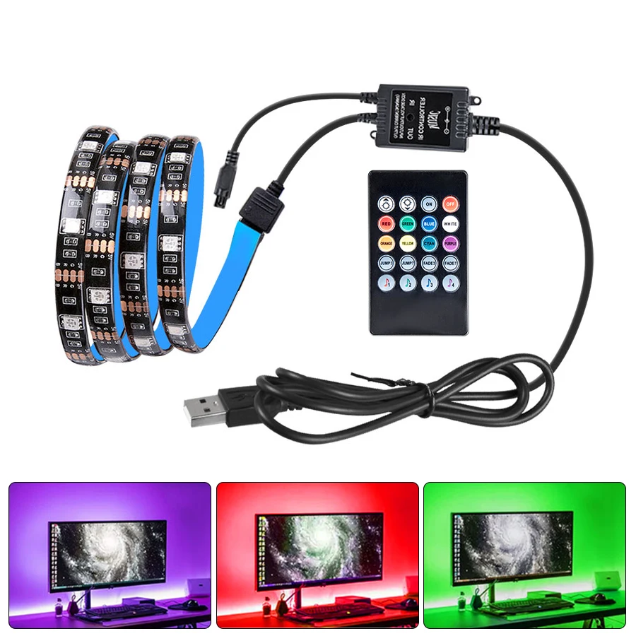 5V USB Светодиодные ленты светильник с музыкальный контроллер 20 пульта