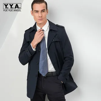 

Spring Autumn New Brand Long Sleeve Single Breasted Lapel Men Solid Coats Medium Length Loose Casual Windproof Male Trench Coats
