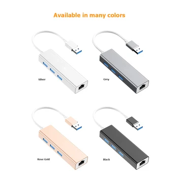 

Type-C/USB to 5Gbps 3 Ports USB 3.0 RJ45 10/100Mbps Ethernet Network Card LAN Adapter Hub Converter for Windows MAC