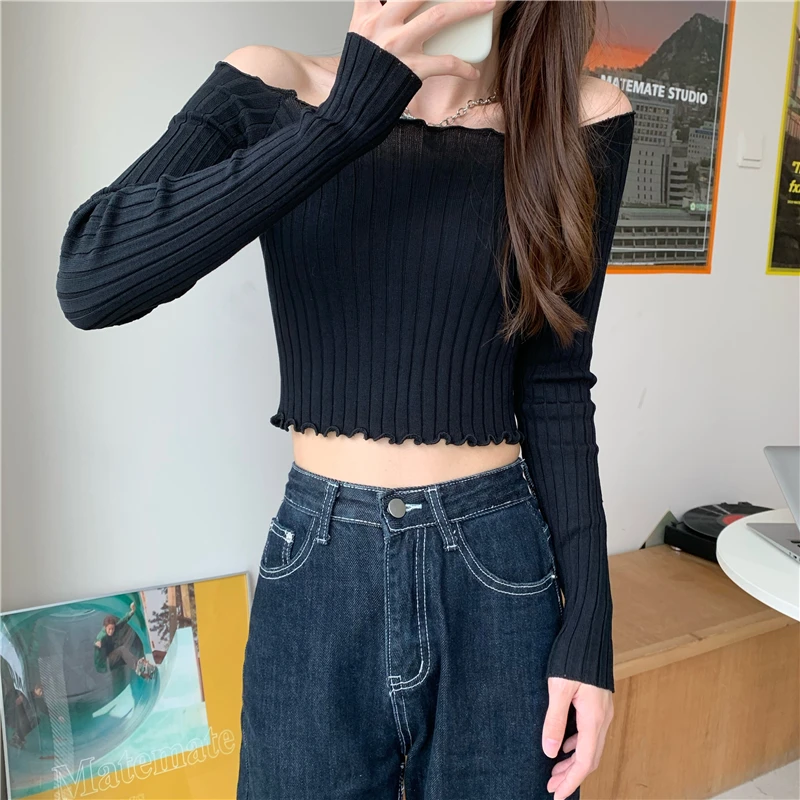 ruffle crop top long sleeve