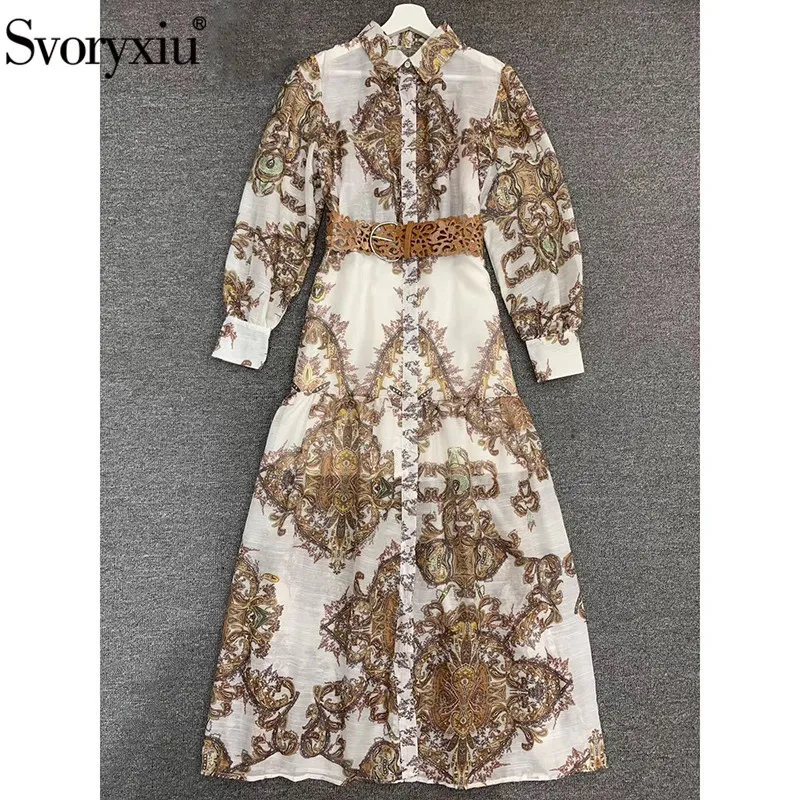 Svoryxiu Vintage Gedrukt Runway Maxi Jurk vrouwen Lantaarn Mouw Ruches Enkele Breasted Fashion Herfst Winter Jurken 2019 Svoryxiu Vintage Gedrukt Runway Maxi Jurk vrouwen Lantaarn Mouw Ruches Enkele Breasted Fashion Herfst Winter Jurken 2019