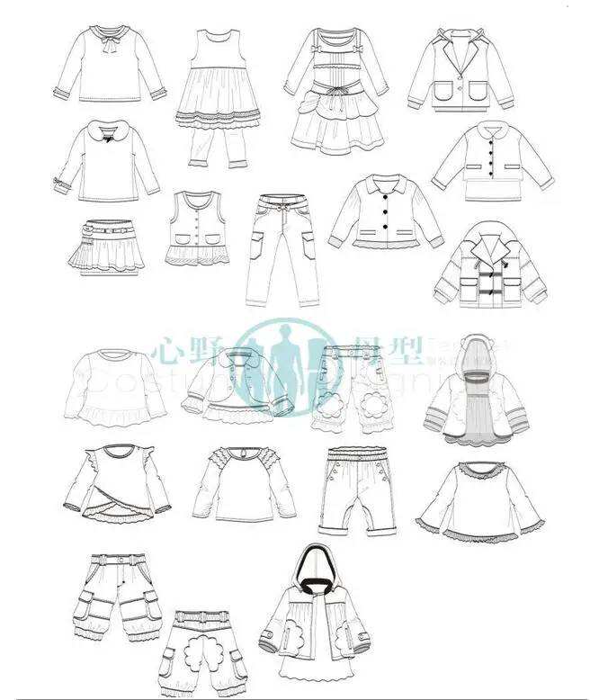Детская одежда дизайн плесень эффект стиль Шаблон Линейка мода ручная роспись рендеринг человеческий сантиметр портновский
