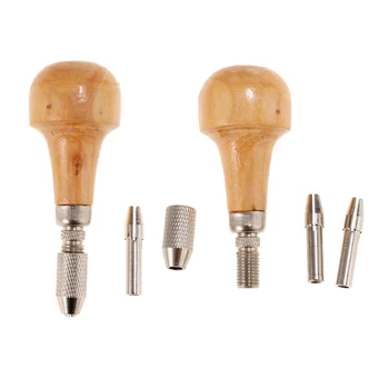 

2 Sets Jewelers Pin Vise Drill Bits w/ Wooden Ball Handle Collet Repair Tool