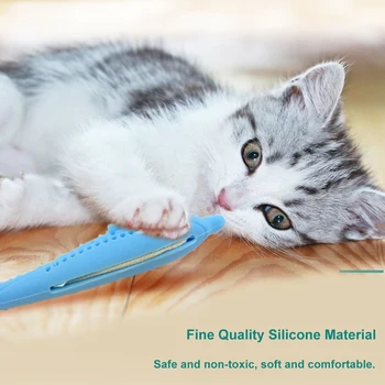 

New Cat Catnip Cat Toys Fish Shape Toothbrush with Catnip Silicone Molar Stick Teeth Cleaning Playing Chew Toy Pet Supplies