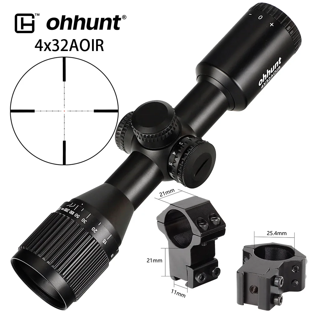 Ohhunt 4x32 AO мини Mil-Dot двойной цвет с подсветкой Стекло травленая сетка охотничий прицел тактический оптический прицел - Цвет: High Dovetail Rings