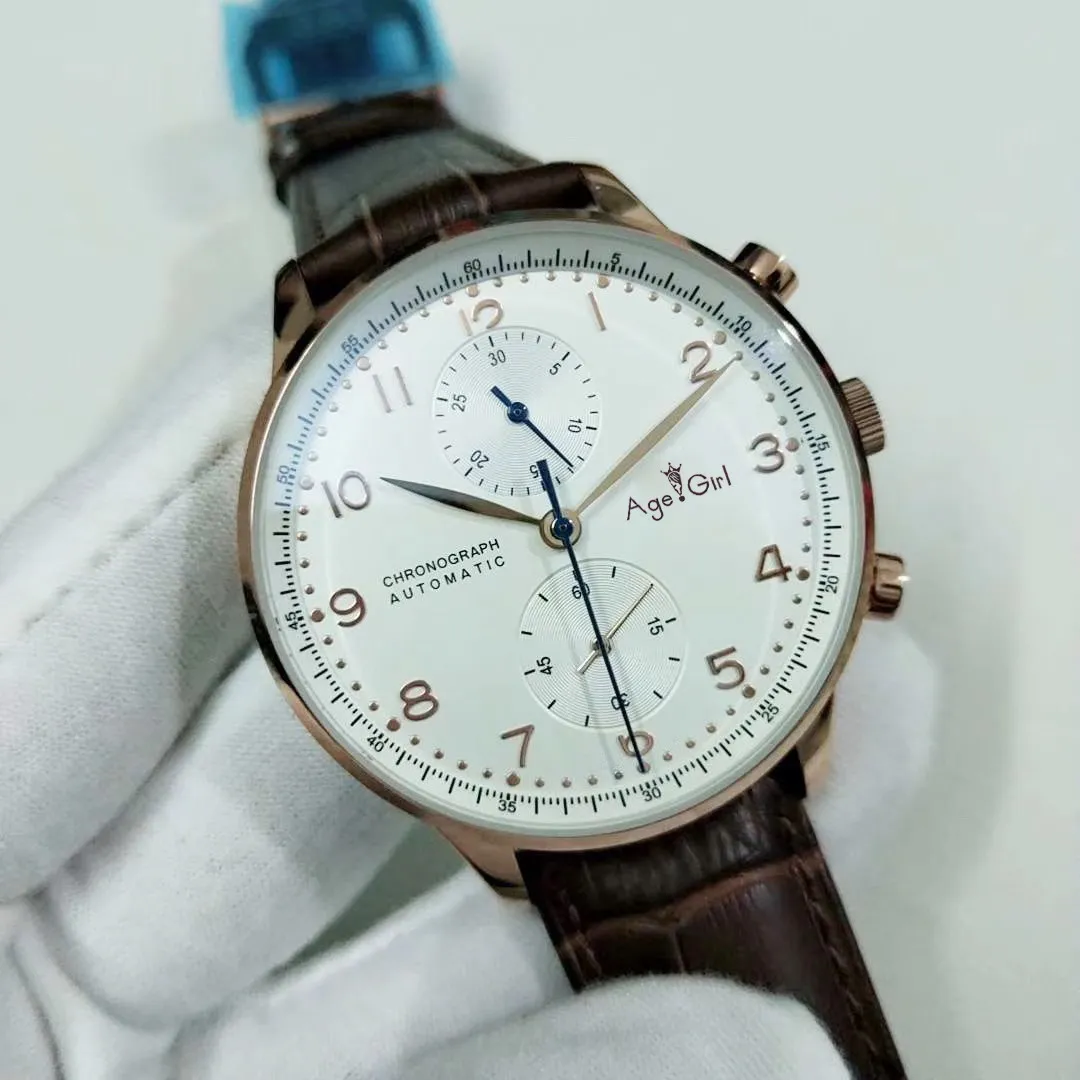 

Luxury Brand New Men Automatic Mechanical Rose Gold Watches Brown Leather Stainless Steel Sapphire Glass White Dial Watch AAA+