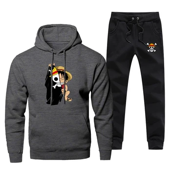 

Japanese Style Men's Full Suit Tracksuit One Peice Monkey D Luffy Flage Pants Sweatshirt Japan Anime Hoodies Harajuku Sweatsuit