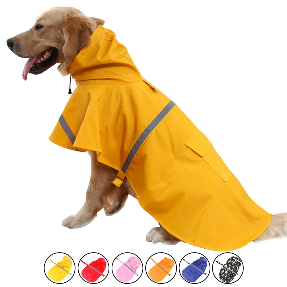Pet Dog Hooded Raincoat Reflective Waterproof Dog Clothes Rain Coat