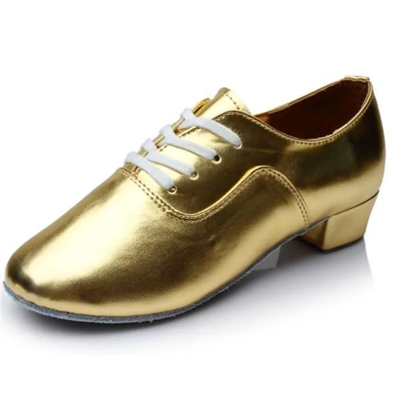 Мужская/Детская танцевальная обувь для мальчиков, танцевальная обувь для бальных танцев, танго, латинских танцев, мягкая кожа, обучающая обувь, бренд, современный Размер 26-45 - Цвет: Gold