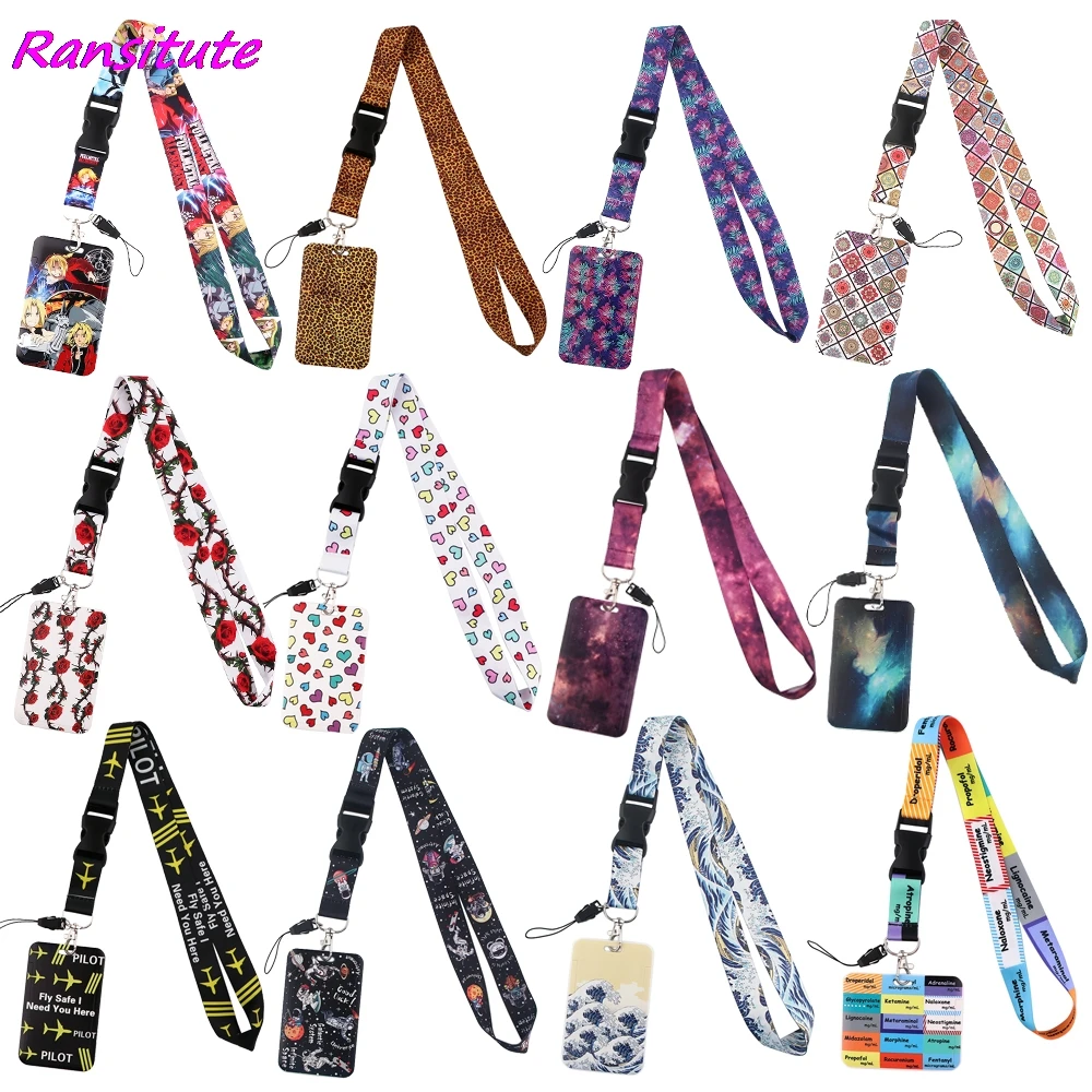 Ransitute R1952 Creative Leopard Rose Mandala Buckle Lanyard Card Holder ID Holder Bus Card Holder Staff Card Gifts For Child