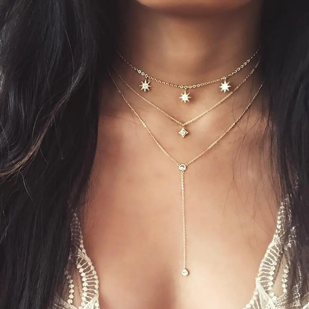 

Multi Layer Women Moon Rhinestone Pendant Clavicle Chain Choker Necklace Jewelry New