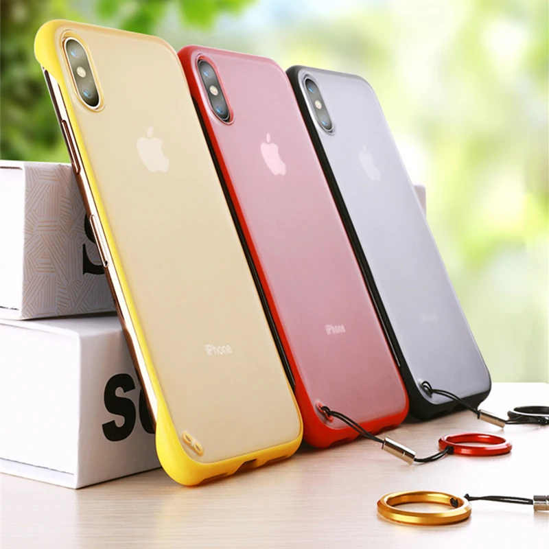 

Luxury Frameless Transparent Hard Back Matte Phone Case For iPhone XS Max 7 6 6S 8 Plus Cover For iPhone On XS Finger Ring Cases
