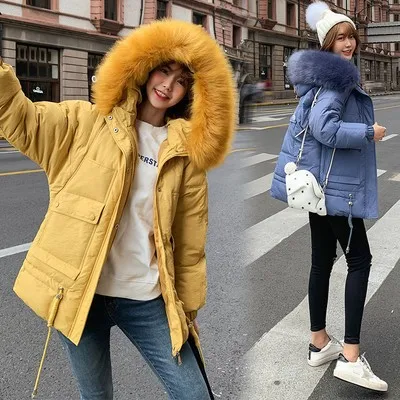 

Photo Shoot 2019 Autumn And Winter Down Jacket Women's Korean-style Large Fur Collar Loose-Fit Students Cotton-padded Clothes Fa