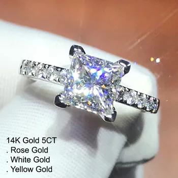 

14K White Gold 5 Carat Moissanite Diamond Ring Women Princess Cut Square Wedding Party Engagement Anniversary Ring 5 Ct D Color