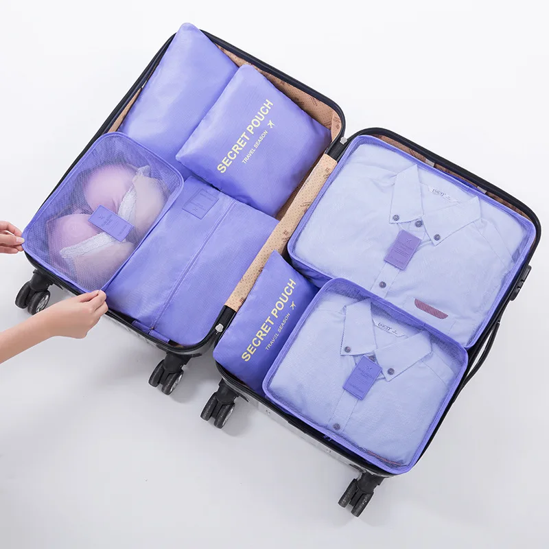 6pcs packing cubes Travel Organizer Bag Clothes Pouch Portable Luggage Suitcase Chic Bags Unisex Use Travel Accessories - Цвет: Фиолетовый