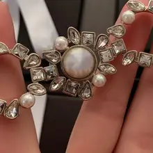 Элегантный Кристальный жемчуг цветок браслет золотой цвет геометрический круг цепь браслет желтый латунь ювелирные изделия CZ цветок жемчуг браслет