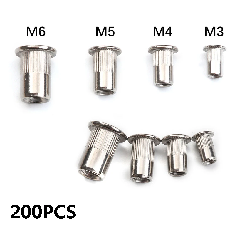 

200pcs Stainless Steel Rivet Nuts Bolts M3 M4 M5 M6 Rivnuts Sets Accessories