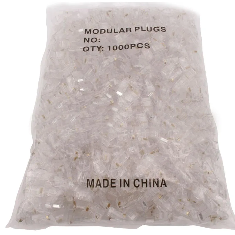 

1000PCS/Lot Crystal 8Pin RJ45 Modular Plug Rj-45 Network Cable Connector Adapter for Cat5 Cat5e Cat6 Rj 45 Ethernet Cable Plugs