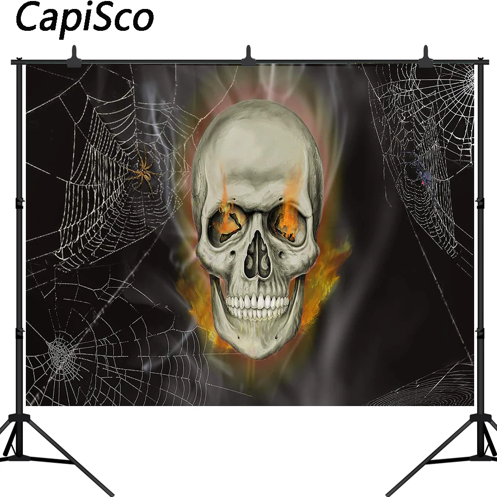 

Capisco Scary Skull Photography Background Spider web flame Gloomy Gothic Style Backdrop Halloween Portrait Photo Studio Props