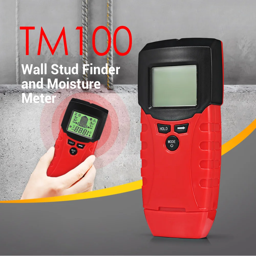TM100 Ручной металлодетектор шпилька центроискатель древесины измеритель влажности AC напряжение живого провода обнаружения сканер для стен детектор