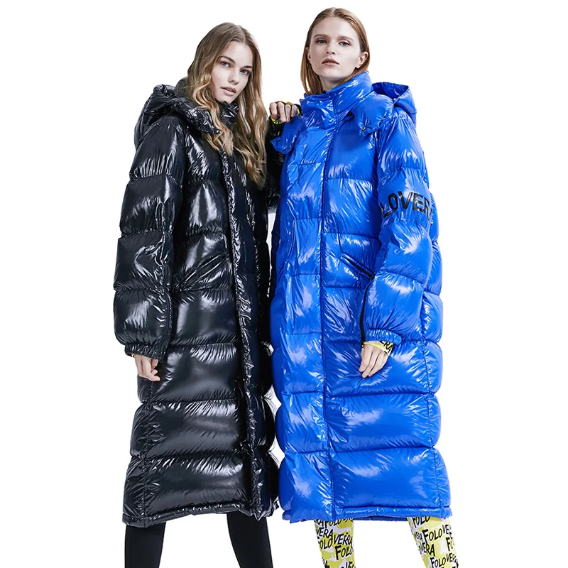 Koop 90% Witte Eend Donsjack Hooded Waterdicht 2019 Vrouwelijke Glossy Down Parka Vrouwen Lange Dikke Down Jas Losse Oversize Bovenkleding