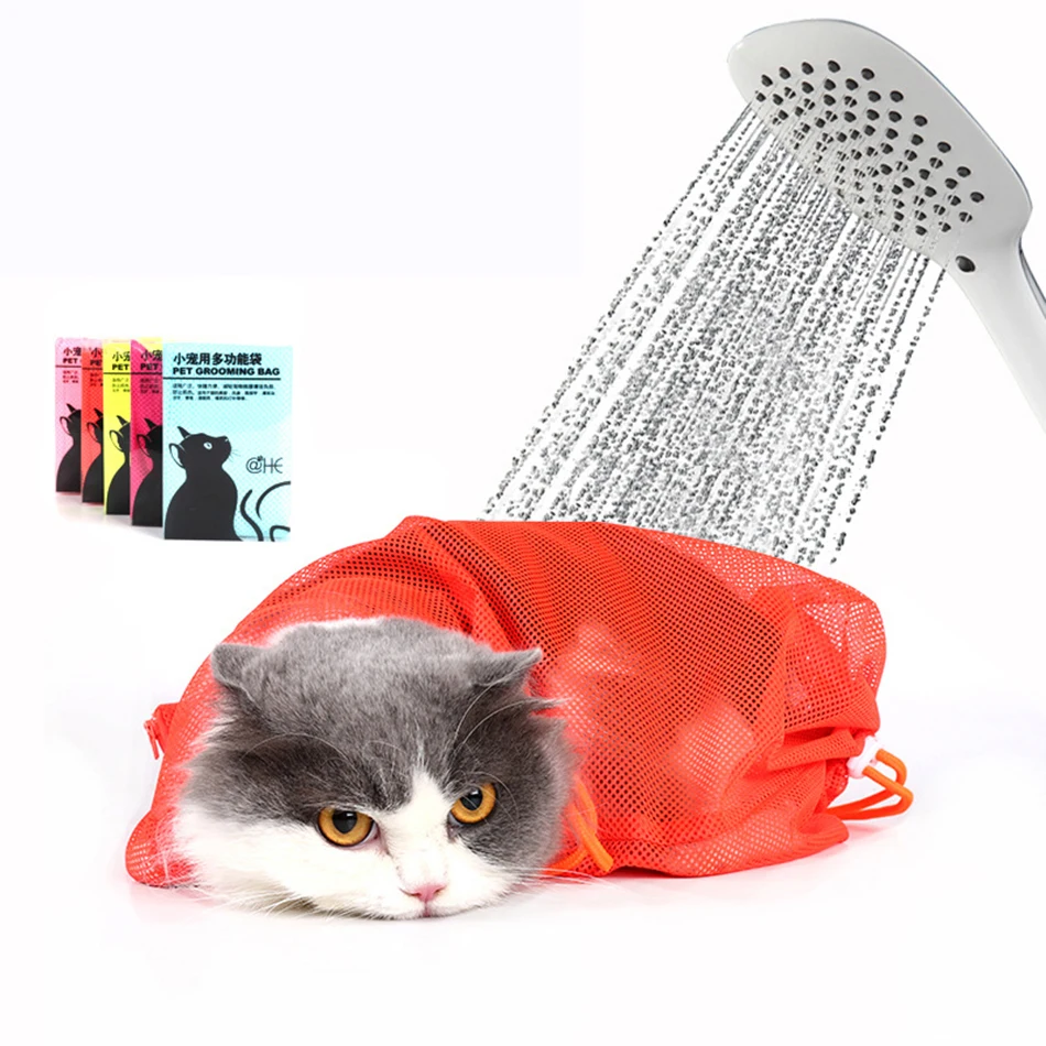 Mesh Cat Grooming Bath Bag Cats Adjustable Washing Bags For Pet Bathing Nail Trimming Injecting Anti Scratch Bite Restraint