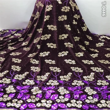 

Beautiful african velvet lace fabric 2020 high quality embroidery with sequins laces nigeria mesh fabrics 5 yards for dress