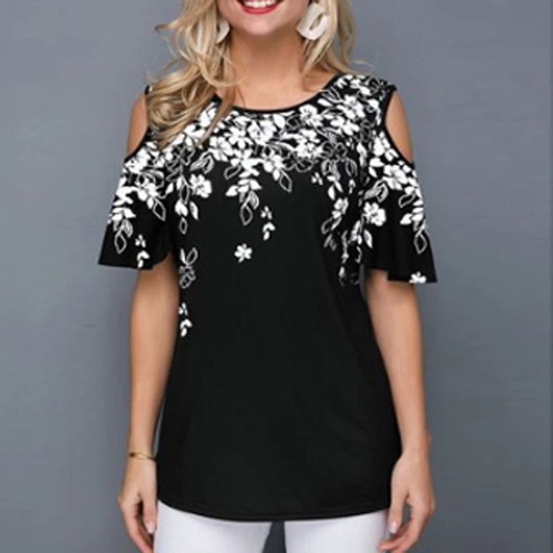 Женские топы с принтом футболки круглым вырезом и коротким рукавом в стиле бохо