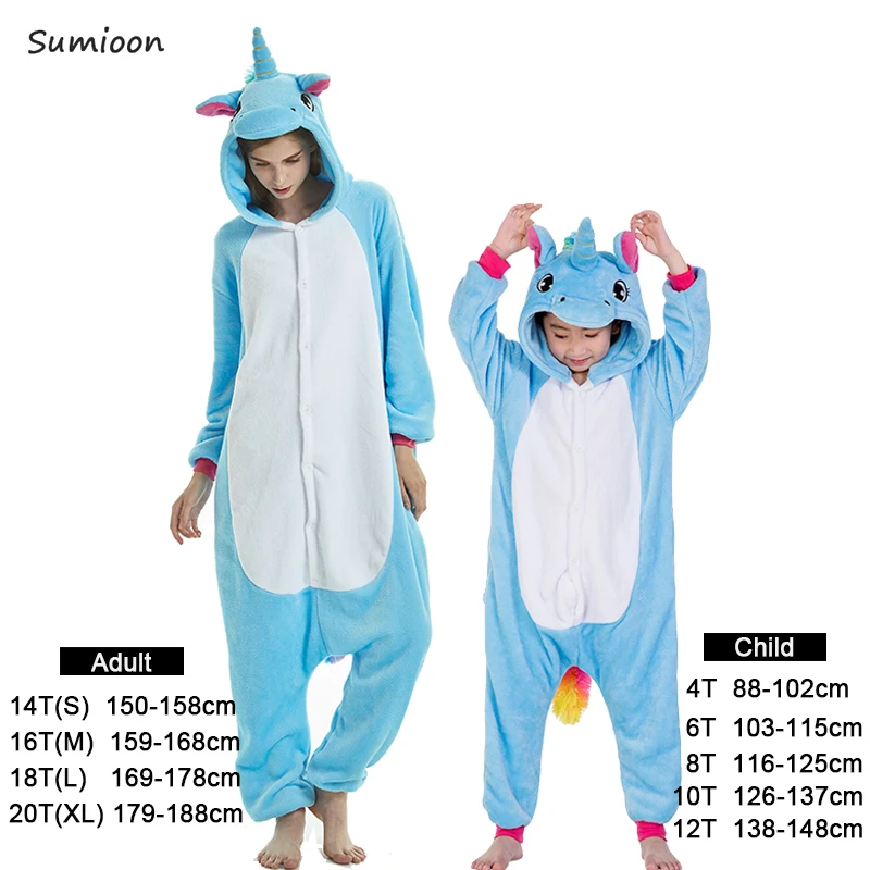 Кигуруми пижамы единорог Oneise дети животных пижамы для мальчиков девочек стежка костюм для женщин взрослых панда ночнушка Pijama Unicornio - Цвет: Blue Pegasus