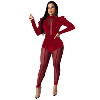 

2020 spring and summer sexy fashion women o-neck long sleeve beauty solid long jumpsuit S-XXL