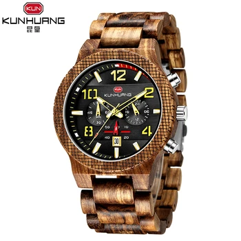 

New Men's Wood Watch European and American Large Dial Multifunction Quartz Watch Calendar Hot Sale Sports Luxury Fashion Wooden